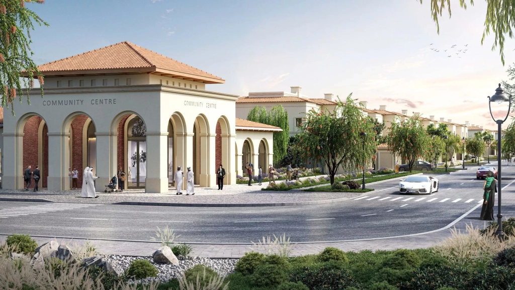 Bloom Living Olvera Mediterranean-style townhouses and community amenities in Abu Dhabi