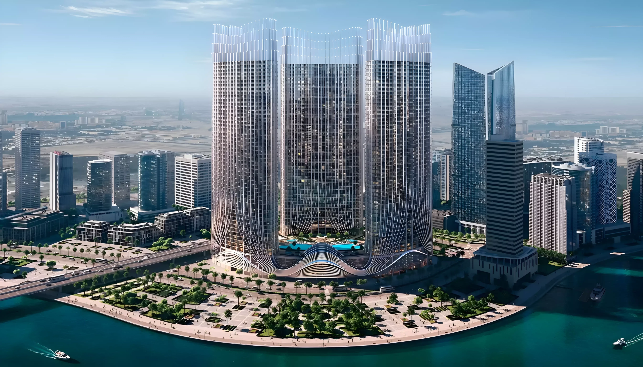 Binghatti Skyrise towers in Business Bay with canal views