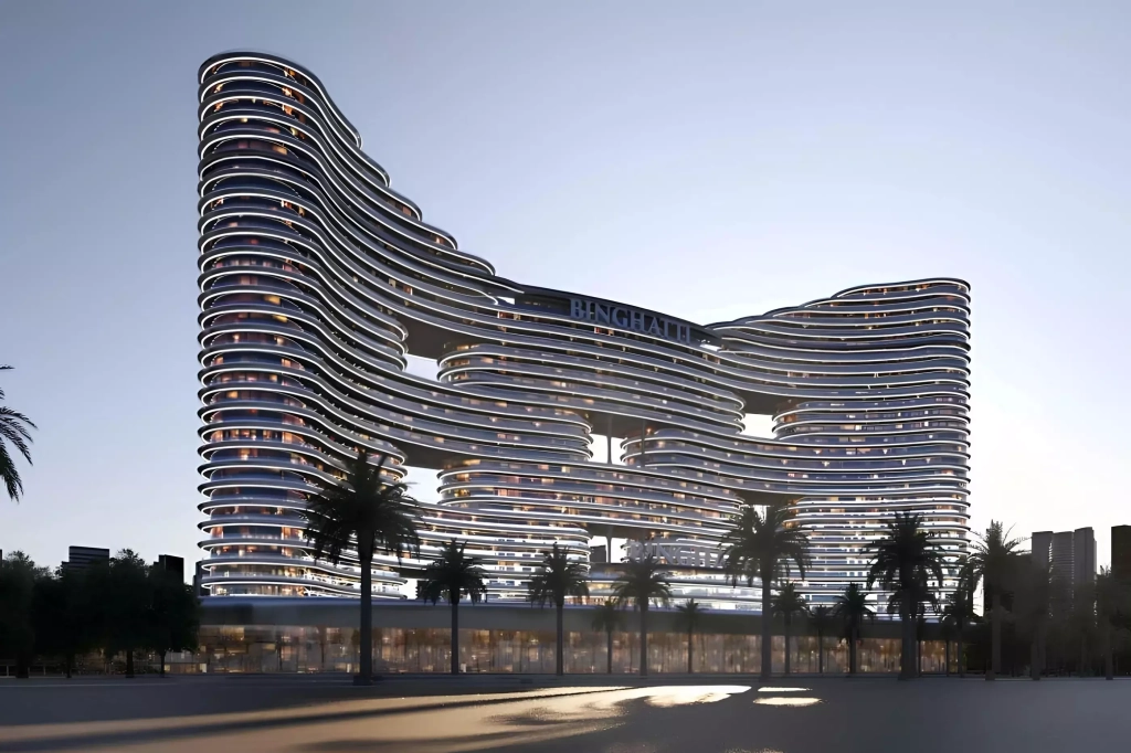 Binghatti Aquarise tower in Business Bay, Dubai, with modern architectural design