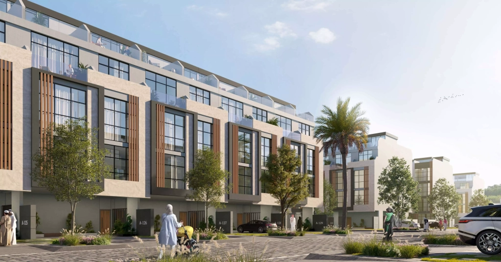 Luxury 3-bedroom townhouse and community lifestyle at Reportage Village Khalifa City – Abu Dhabi.