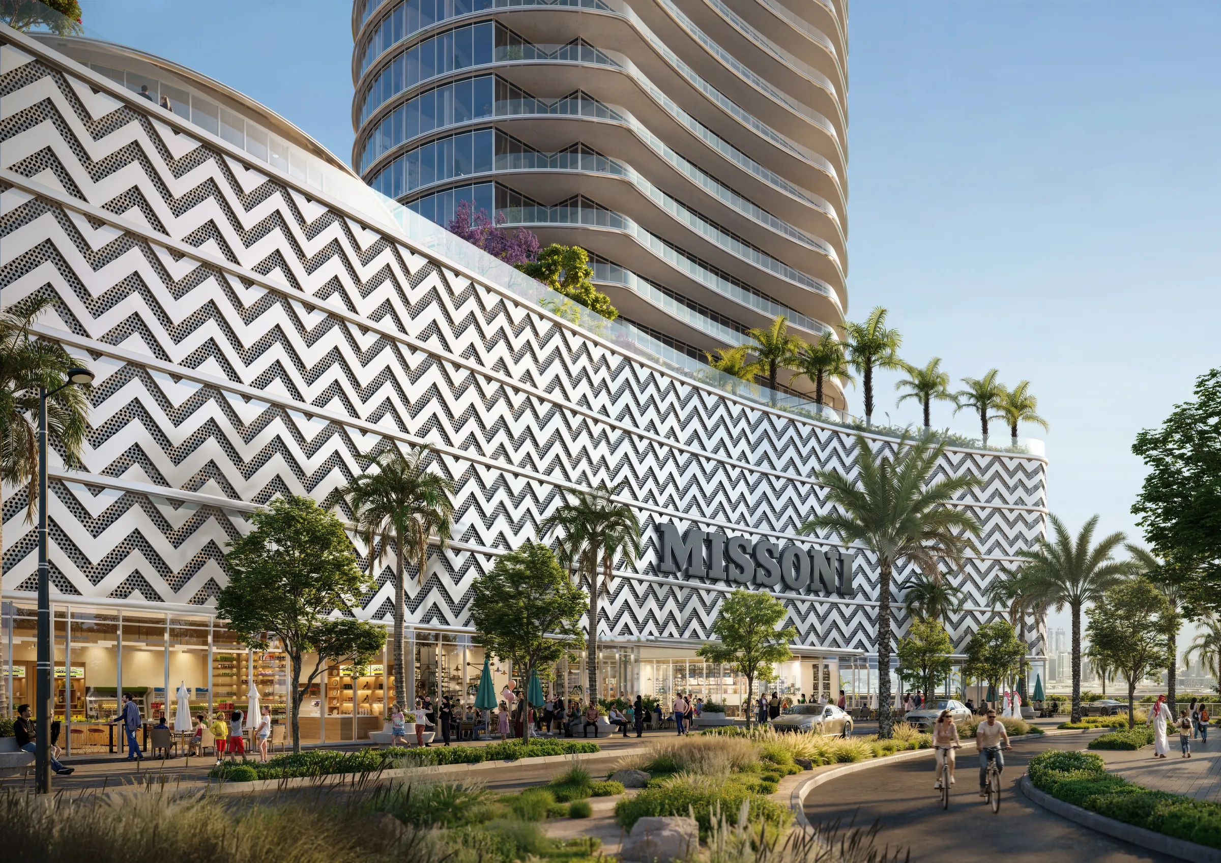 Missoni zigzag façade design at Waterfront by Missoni on Al Reem Island, Abu Dhabi.